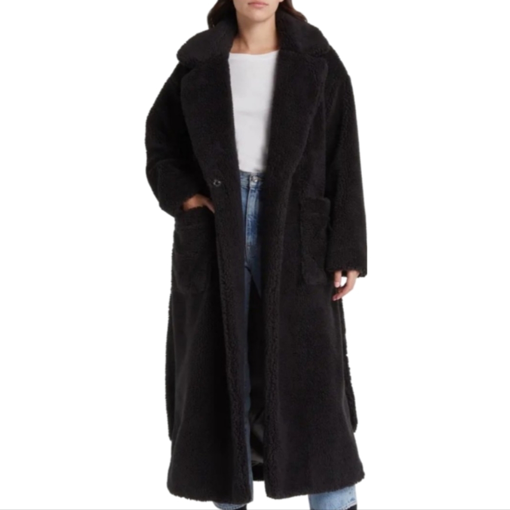 UGG Alesandra Faux Fur Wrap Coat L/XL TARR-Black NWT - Picture 3 of 8